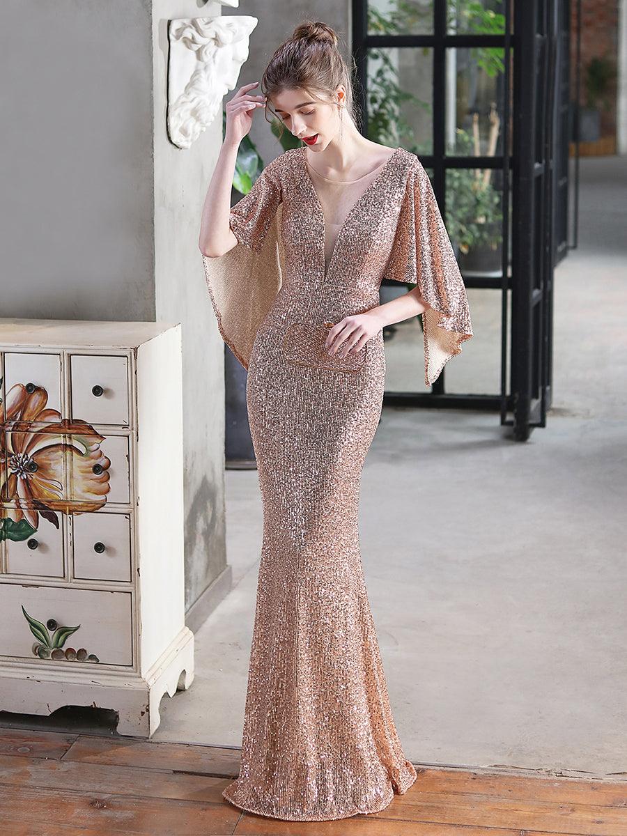 V-Neck Ruffled Sequin Mermaid Wedding Dress M01858