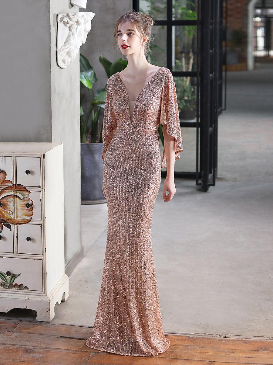 V-Neck Ruffled Sequin Mermaid Wedding Dress M01858