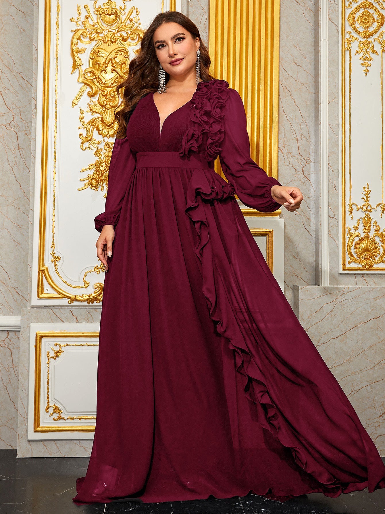 Halina Plus Burgundy A-line Formal Dress