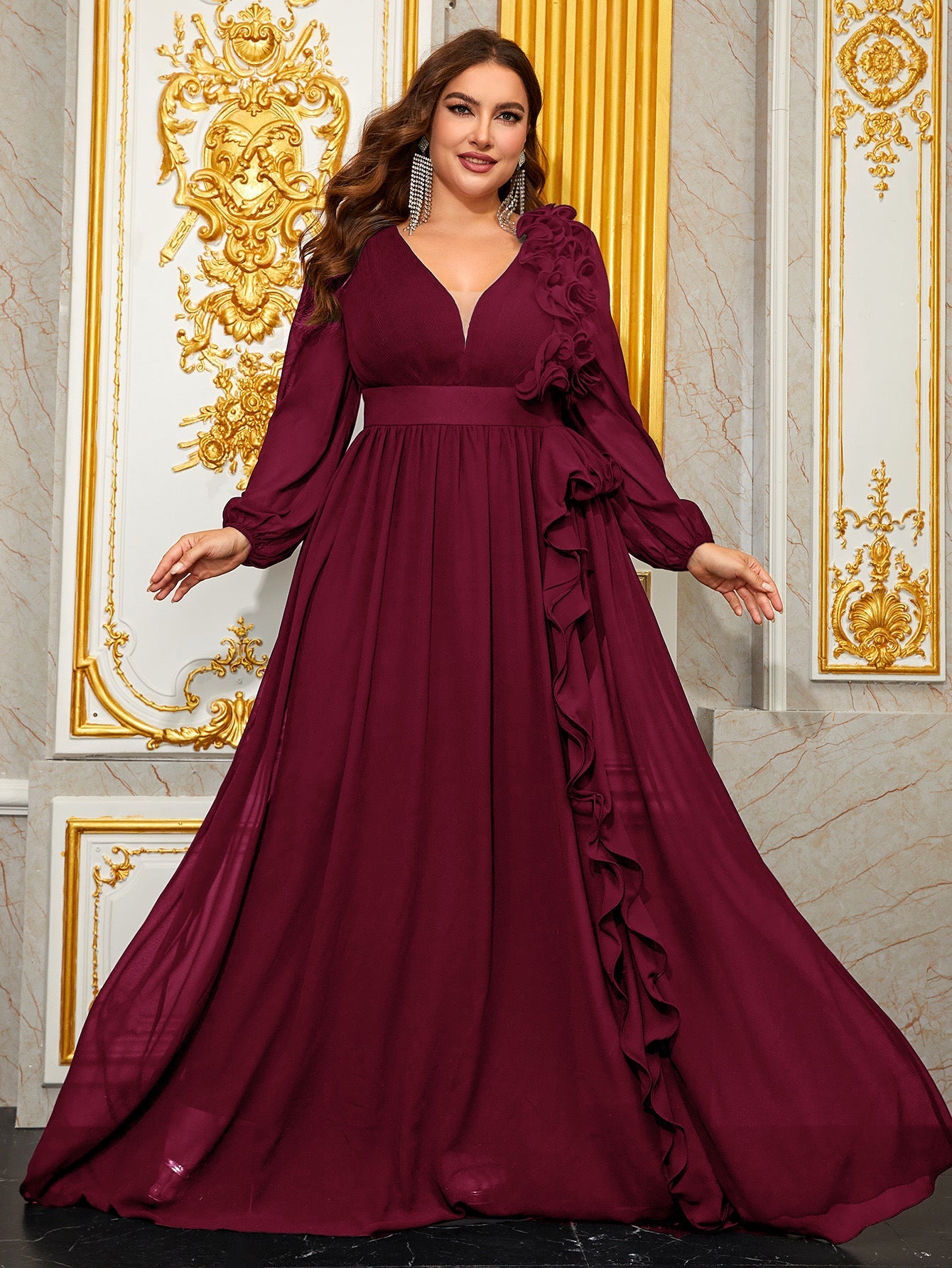 Halina Plus Burgundy A-line Formal Dress
