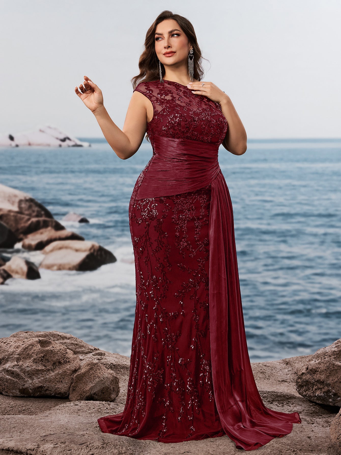 Fawn Plus Black Sequin One-Shoulder Dress