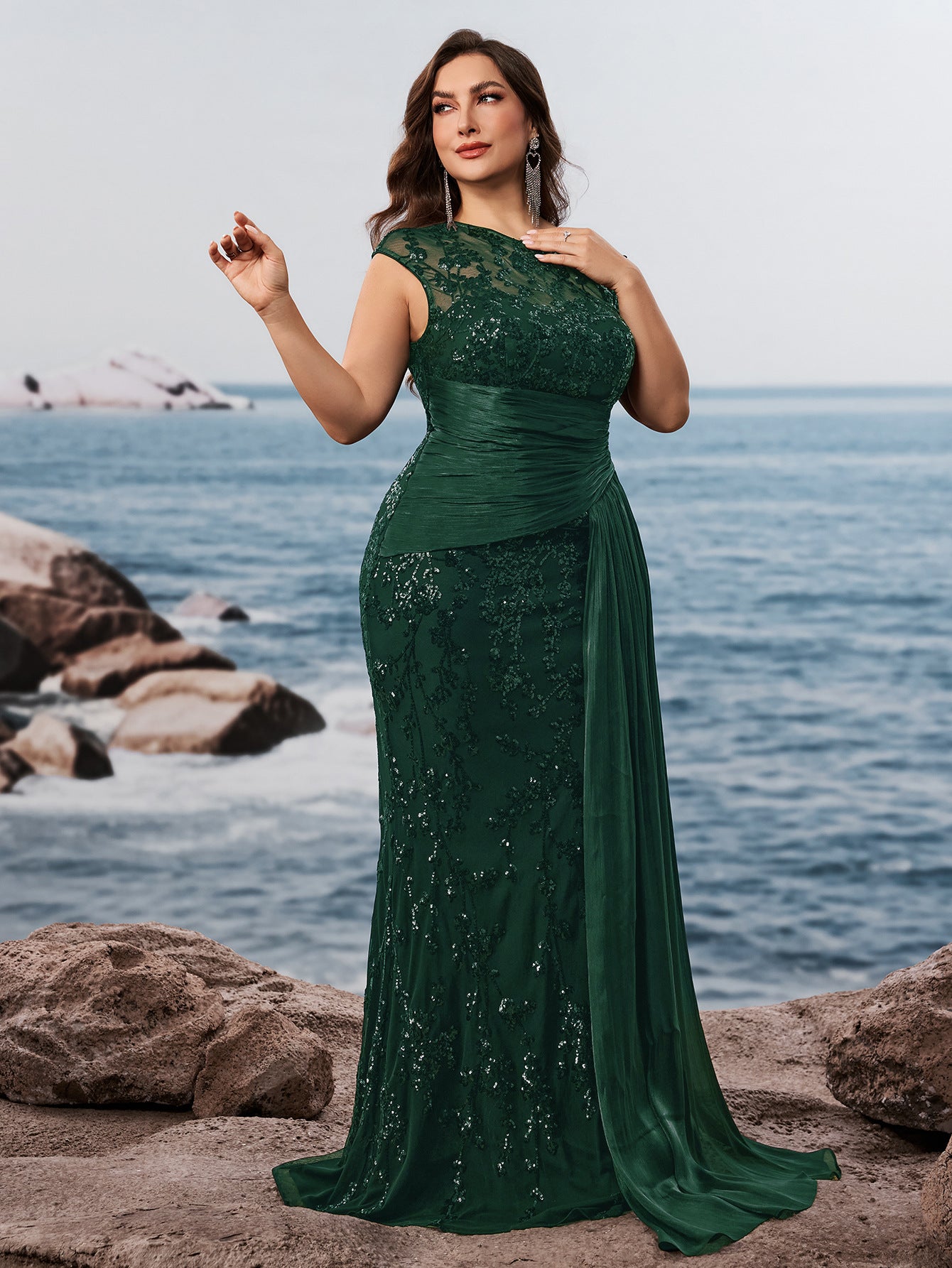 Fawn Plus Black Sequin One-Shoulder Dress
