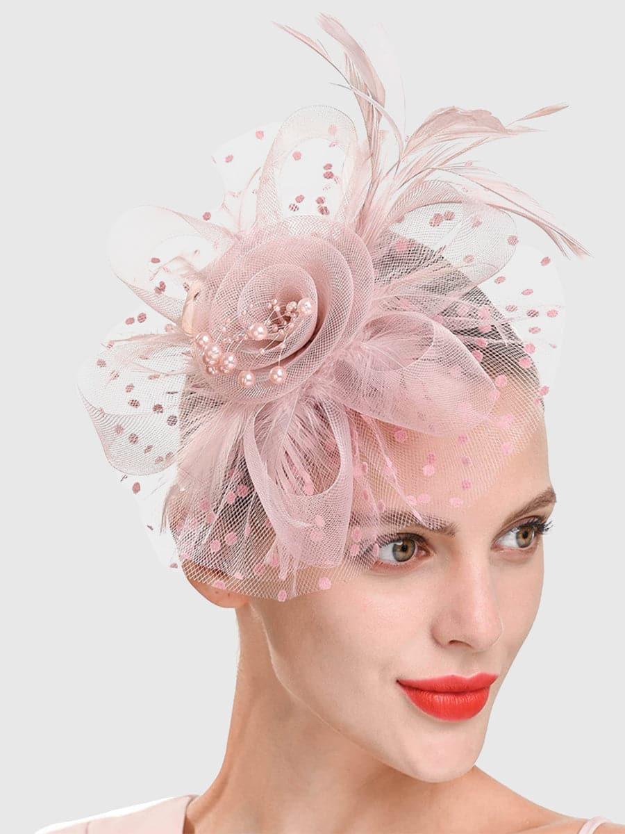Fancy Net Yarn With Feather Bead Tea Party Hats MTS0010