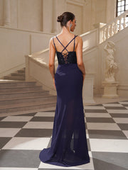Ruched Sequin Split Backless Prom Dress SL30141