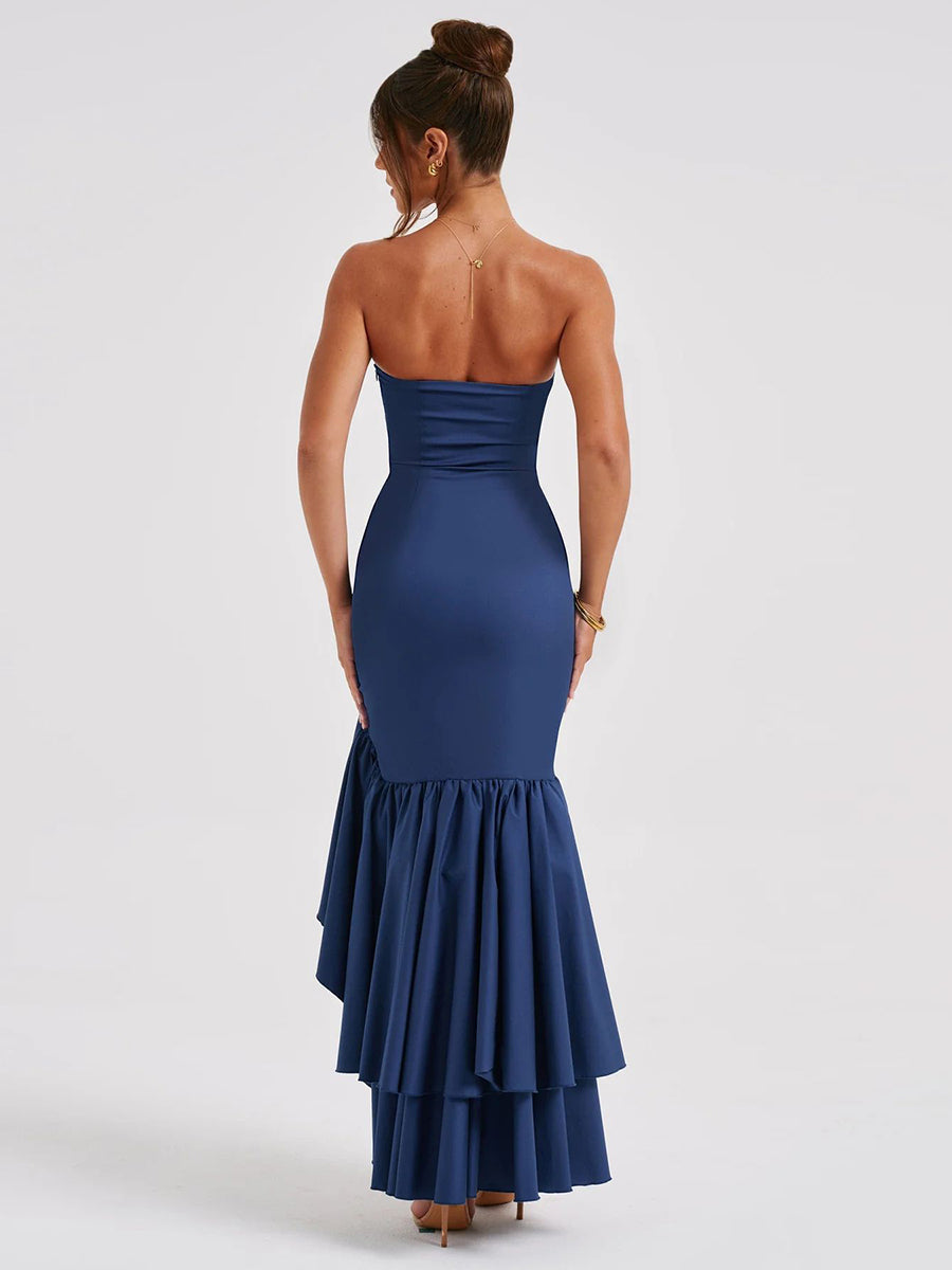Wine Strapless Ruffled Asymmetrical Prom Dress XF05765
