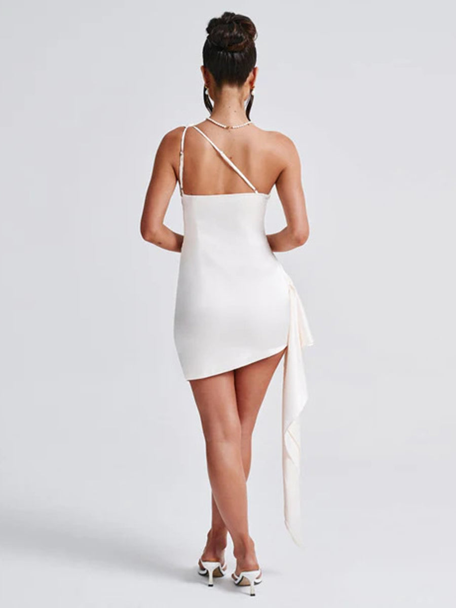 One Shoulder Draped Backless Mini Dress XF05770