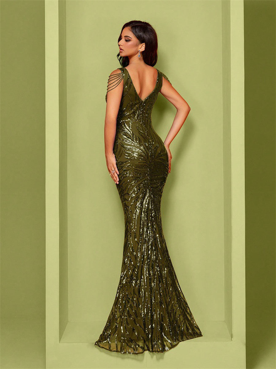 Green Sequin Chain Mermaid Cocktail Dress XF1019