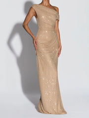 Rhinestone One-shoulder Ruched Formal Dress XF251314