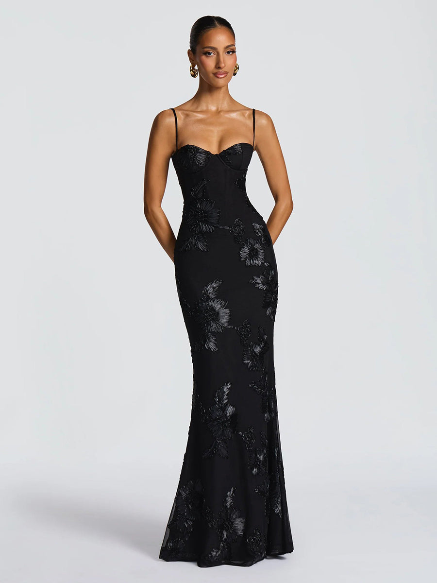 Floral Embroidered Spaghetti Mermaid Maxi Dress XF251327