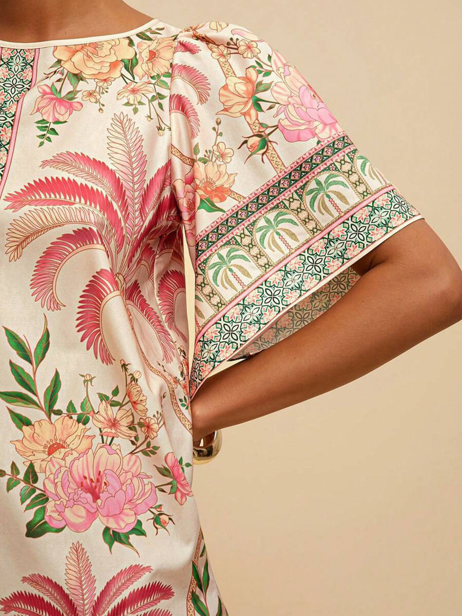 Tropical Print Short Sleeve Mini Vacation Dress YF25528