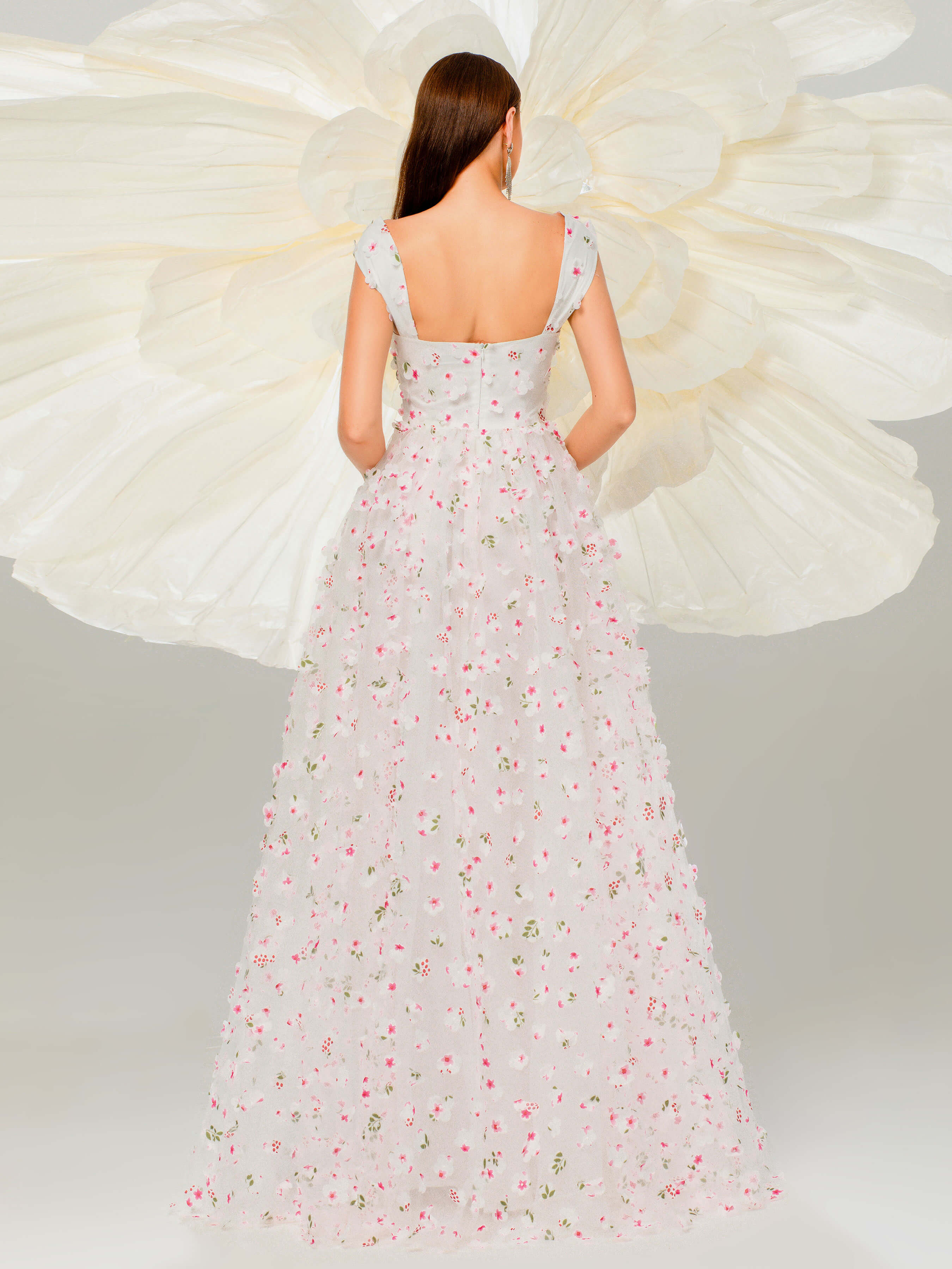 Appliqued Pink Camisole Floral Tulle Dress GM00142