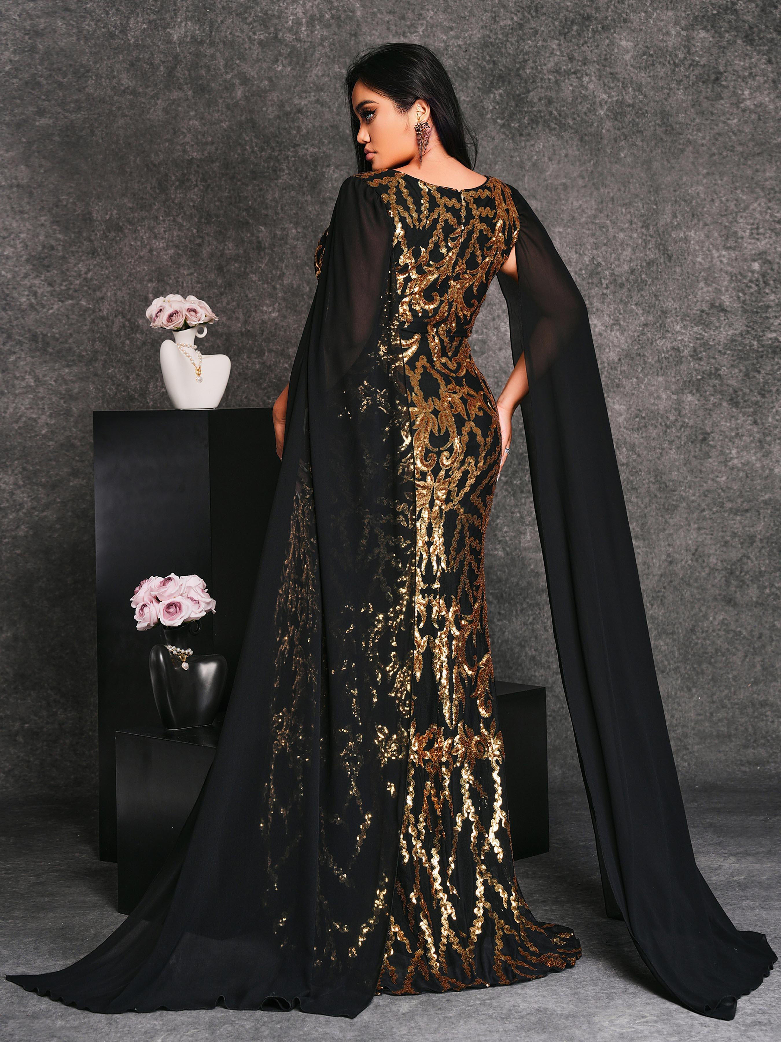 Plus V-neck Cape Sleeve Formal Dress PRX70124