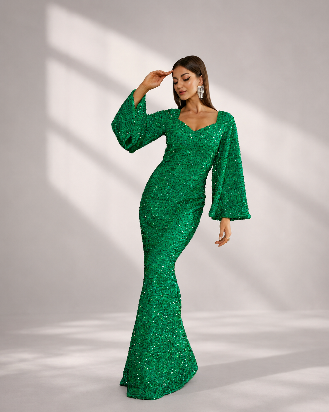 Sequin Bell Sleeve Mermaid Dress M02010