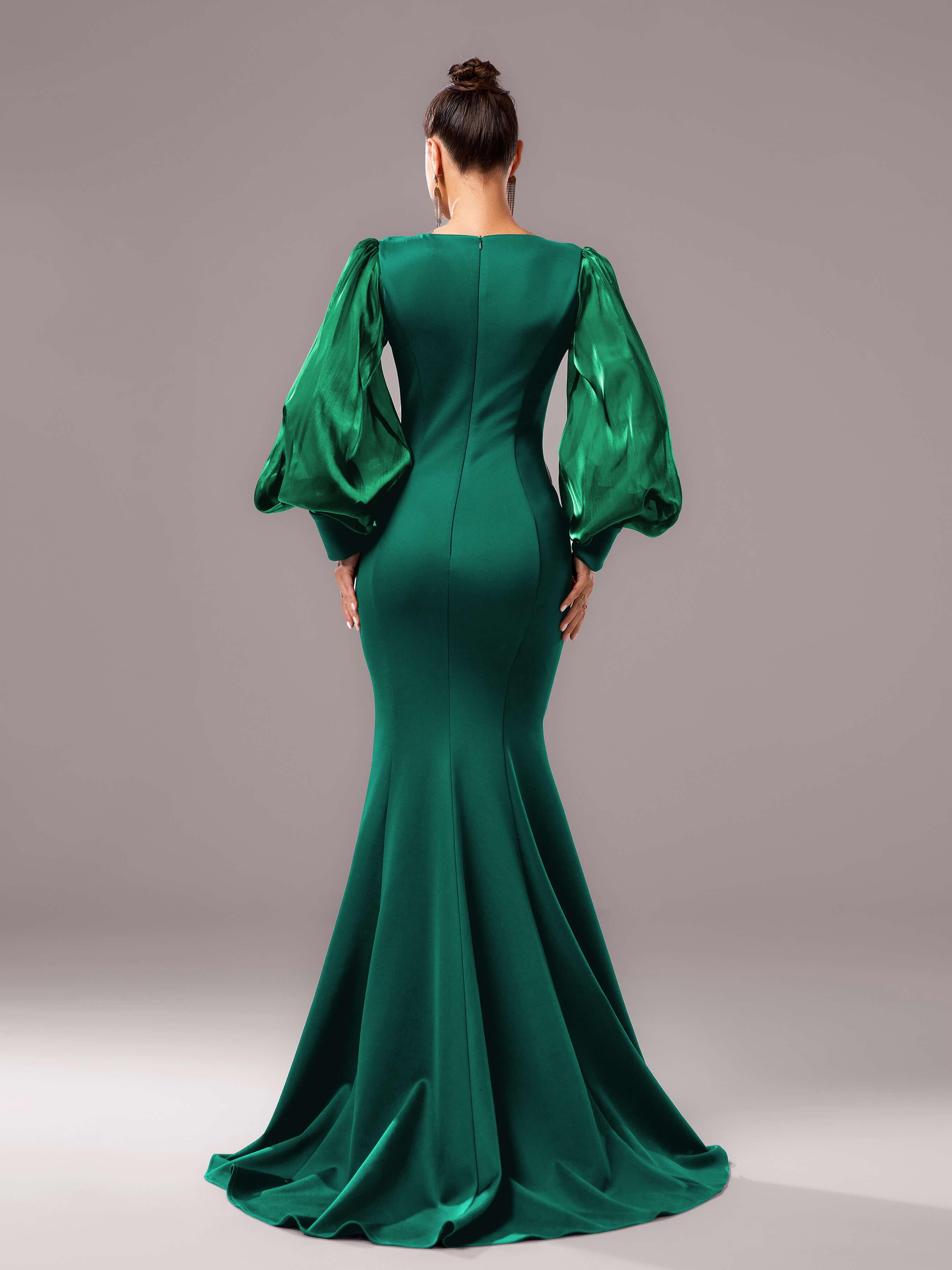 Black Embroidery Floor Length Puff Sleeve Dress DH80308