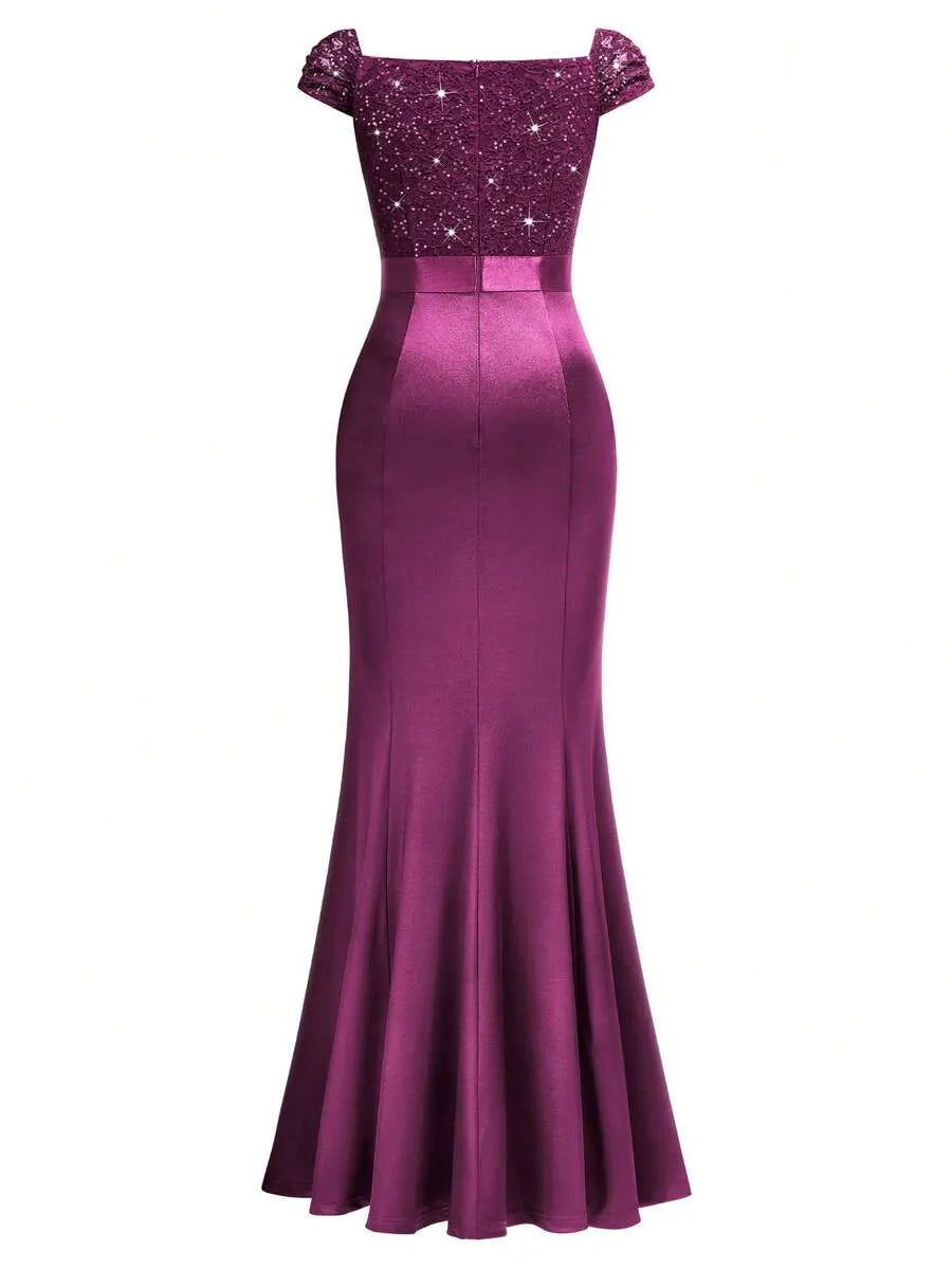 Sweetheart Sequin Lace Satin Mermaid High Slit Evening Dress