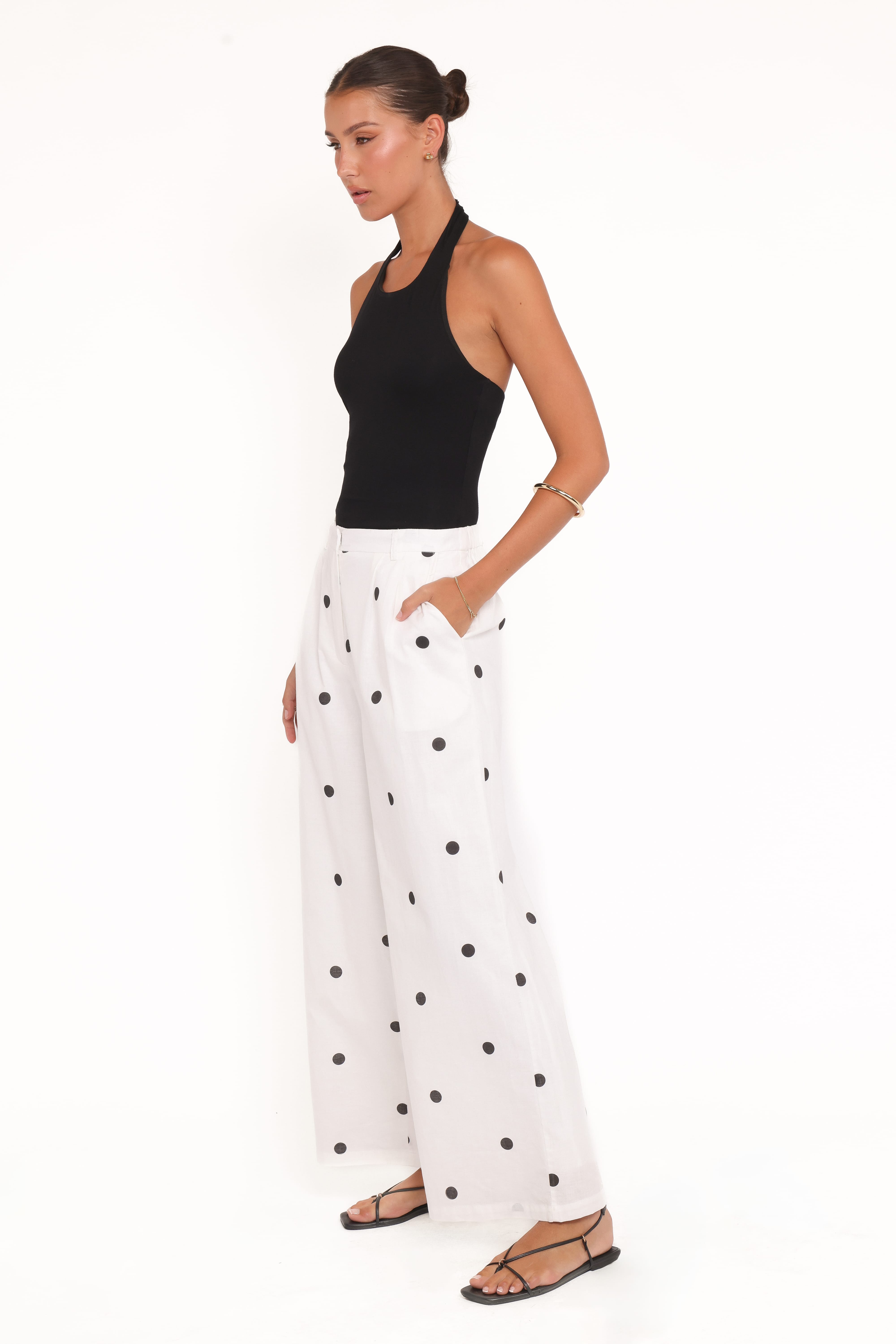 Valora Wide Leg Pant - White Black Polka Dot