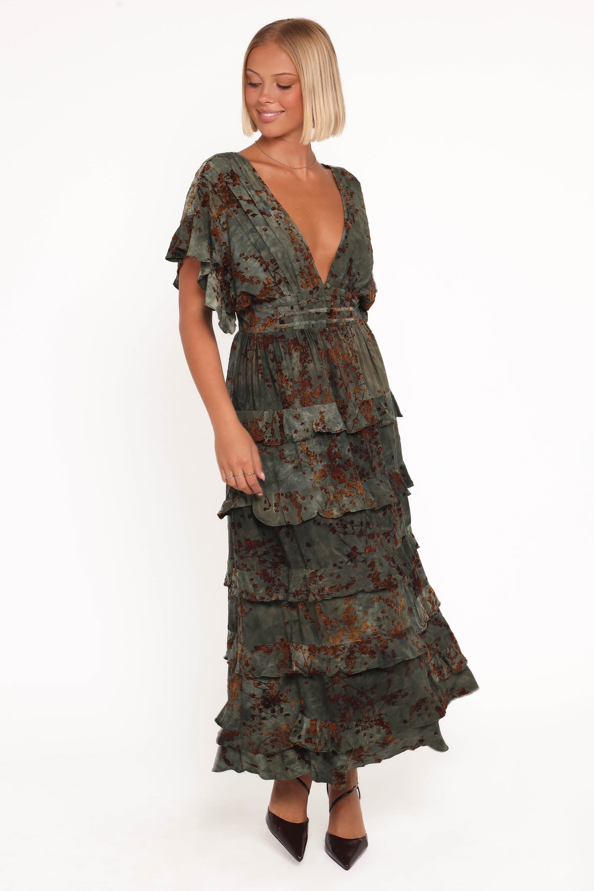 Wendi Ruffle Dress - Jade/Brown