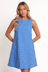 Zita Embroidered A-Line Mini Dress - Cobalt