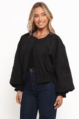 Yuki Tonal Embroidered Flower Jacket - Black